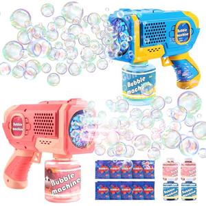 EagleStone 2 Pack Bubble Gun Machine for Kids, Automatic Light Up Bubble Blower with 3 Bottles 10 Bags Refill Solution, Bubble Guns Blaster for Toddlers, Outdoor Toys Gifts, Wedding Easter Party Favor
