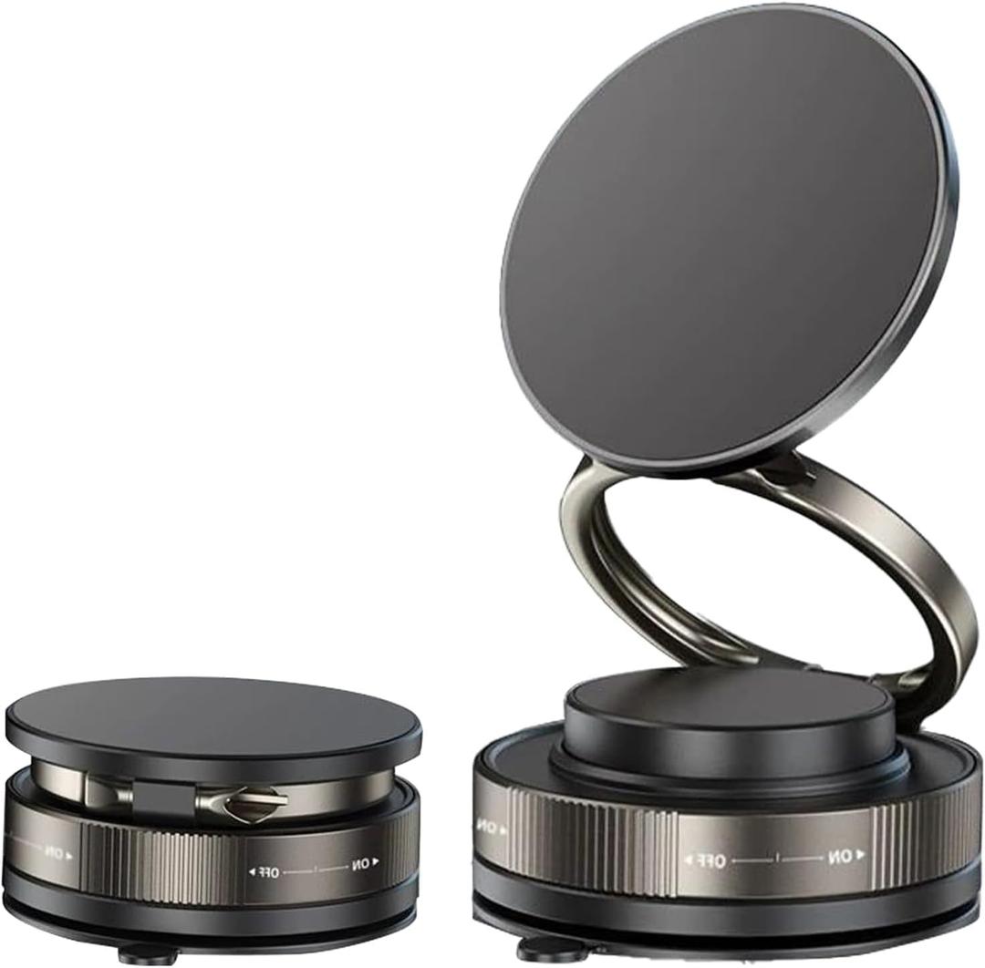 360 Rotatable Vacuum Magnetic Phone Holder, Foldable Vacuum Magnetic Suction Phone Holder, Multi-Surface Universal Holder for Car Shower Gym, Compatibility (Black)