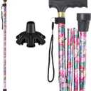 Walking Cane ATMTV Cane for Woman | Mobility & Daily Living Aids | 5-Level Height Adjustable Walking Stick | Comfortable Plastic T-Handle Portable Folding Cane with Replace Tip Purple Flower