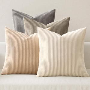 MIULEE Boho Farmhouse Neutral Cream Throw Pillow Covers 18x18 Inch Set of 4 Mordern Nordic Cushion Covers Soft Corduroy Spring Home Decor for Couch Bed Sofa Living Room