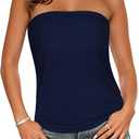 Tube Tops for Women Strapless Bandeau Tanks Casual Backless Shirts Sleeveless Blouse (Medium, 1-navy)