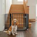BFNN Metal Free Standing Dog Gate, 60" Extra Wide Foldable Pet Gate with Walk-Thru Door, Double-Locking Puppy Fence for Doorways, Stairs, Hallways, No Drill Heavy Duty Barrier for Dogs (Black)
