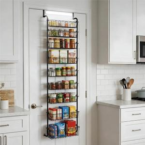 Over Door Organizer Storage - 9 Tier Black Metal Over the Door Pantry Organizer Heavy Duty Hanging Storage Rack, Behind Cabinet Shelves for Home, Kitchen, Bathroom, Closet, Pantry
