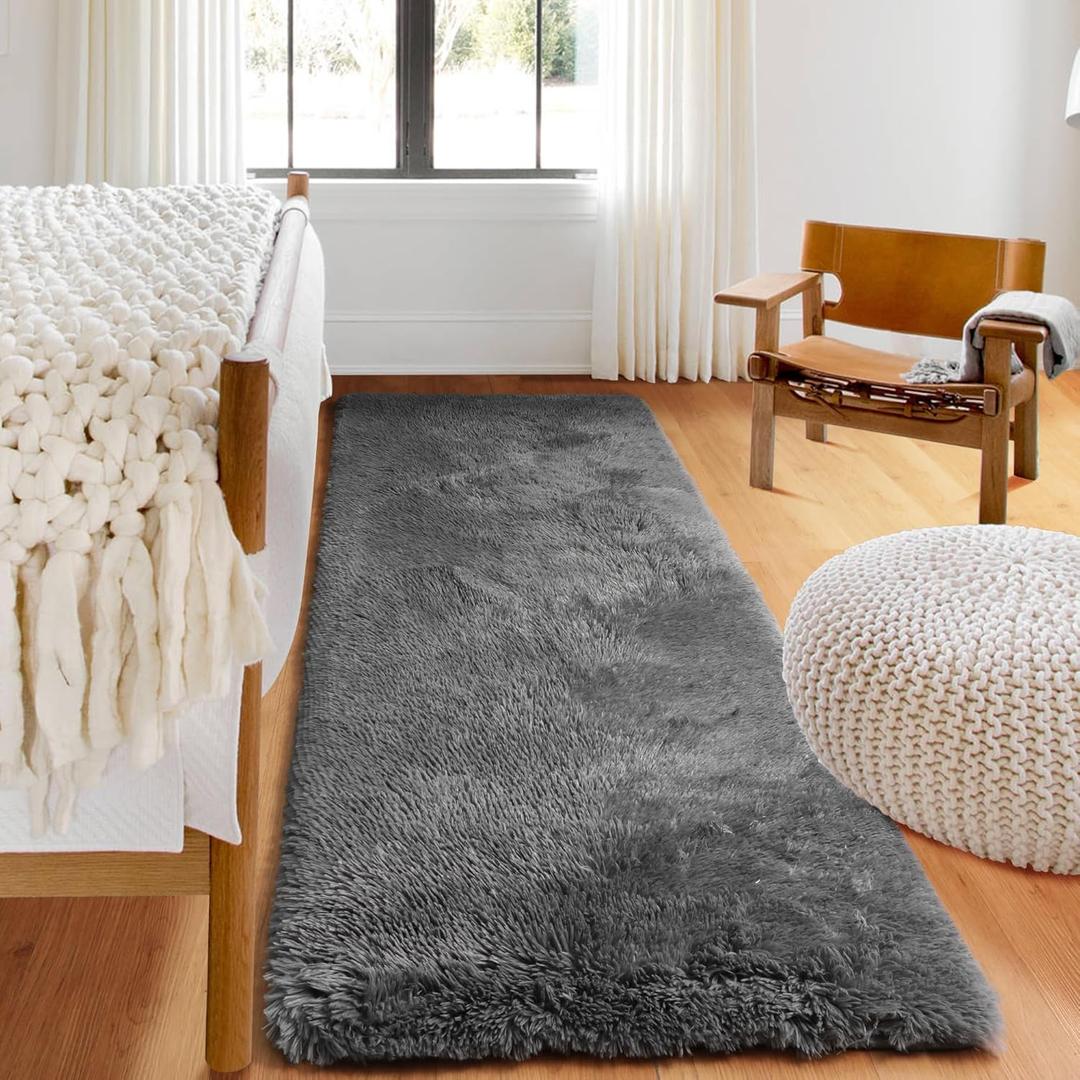 ONASAR 2x6 Grey Runner Rugs for Bedroom Living Room, Washable Fluffy Bedside Hallway Throw Area Rug, Gray Ultra Soft Plush Furry Floor Carpet Mat for Nursery Kids Dorm Closet Home Decor Aesthetic