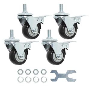 Finnhomy Stem Caster Wheels 2 Inch Heavy Duty Threaded Swivel Casters 1/2" -13 x 1 with Brake Set of 4 Premium Polyurethane Wheels PU Anti-wear Smooth Casters, Black