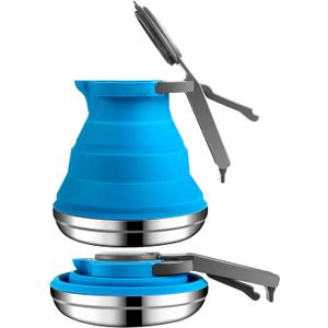 Geiserailie 1.5l Portable Collapsible Kettle Camping Pot Collapsible Tea Kettle for Hiking Travel and Outdoors (Blue)