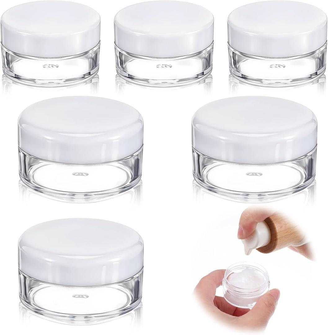 6pcs Small Travel Containers for Creams, 3pcs 5g Travel Size Cosmetic Jars with 3pcs 10g Leak Proof Makeup Sample Jars with Lids Clear Pots Refillable Storage for Toiletries Creams Lotions
