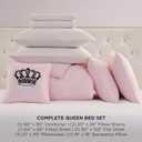 Juicy Couture Light Pink/White Link Logo Printed Comforter Set, Queen – Complete 8-Piece Bed in a Bag Collection