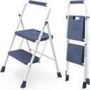 Sweetcrispy 2 Step Ladder, 800lbs Heavy-Duty Folding Step Stool | Lightweight Portable Stepping Stool with Wide Anti-Slip Pedal & Convenient Handrail, for Kitchen, Garage & Outdoor Use, Blue