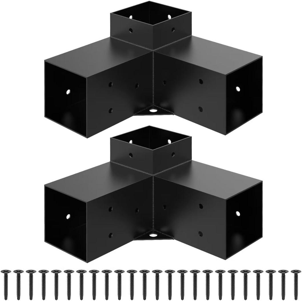Heavy Alloy Steel Pergola Kit with 3-Way Brackets for 4"x 4" (Actual 3.6" X 3.6") LumberDIY Pergola Brackets Suitable for PergolasGardensand Metal Gazebo Kits - Includes Screws