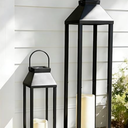 Large Outdoor Solar Lanterns Waterproof, Tall Farmhouse Black Metal Decorative Lanterns Solar Lights Outdoor for Front Porch Decor Outdoor Patio, Garden, Balcony, Porch, 27.6",16.3"-Set of 2
