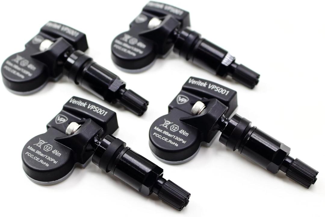 Set of 4 Veritek VPS001 TPMS 433mhz Tire Pressure Sensors for Porsche Replaces OE Part # 99760602101 99760602102 95536166100 w/Black Aluminum Valve Stems