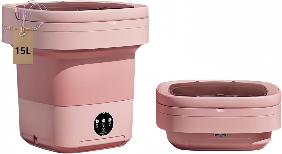 Portable Washing Machine, Mini Washer,15L Upgraded Large Capacity Foldable Washer.Deep Cleaning of Underwear, Baby Clothes and Other Small Clothes.Suitable for Apartments, Dormitories, Hotels.(Pink)