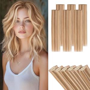 Short Hair Extensions Clip ins,S-noilite Short Clip in Hair Extensions Real Human Hair,Mini Hairpieces for Add Volume and Highlights,6 Pieces 31g 10 inch Gold Blonde Sunlit Toffee Swirl Blonde