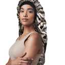 Jumbo Satin Cap Curly Hair Bonnet for Sleeping (X-Large, Black Leopard)