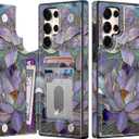 Goodon for Samsung Galaxy S25 Ultra Wallet Case with Card Holder,RFID-Blocking,Aesthetic Vintage Floral Shell,Trendy Unique Cool Retro Protective Phone Cover for Women Girls - Fancy Purple Lotus