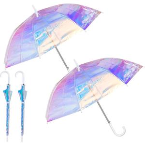 Dunzy 2 Pieces Holographic Wide Umbrella Adult Clear Iridescent Umbrella for Women Wedding Automatic Open Windproof Parasol, 39 Inch