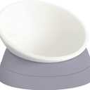 Ravitat Elevated Cat Food Bowl - Adjustable, Anti-Slip & Anti-Noise, Protects Pet's Spine, Thickened Plastic, 17 Oz (Milky White, Grey)