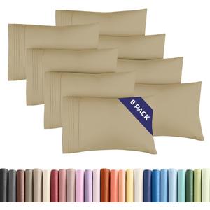 Standard Pillow Cases Set of 8 - Ultra Soft Hotel Quality Pillowcase Covers - Comfy, Cozy & Wrinkle Free - Shrink, Stain and Fade Resistant - Machine Washable Pillow Protectors - 8 Piece Set - Beige