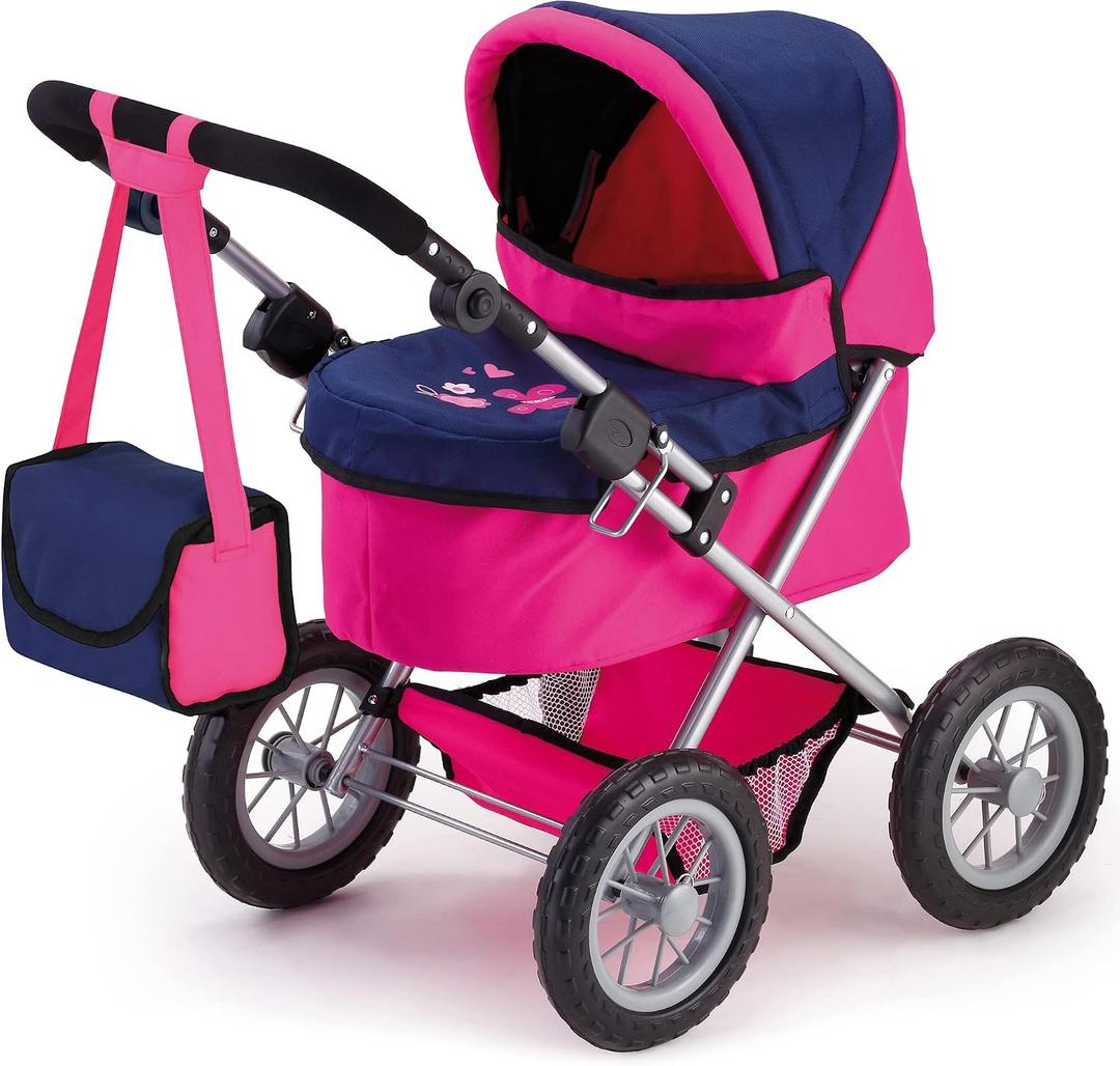 Bayer Trendy Doll Pram, Kids Play Stroller with Adjustable Handle, 18 inch Capacity