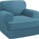 PrinceDeco 2 Pieces T Cushion Sofa Slipcovers Stretch Couch Covers for T Cushion Chair Slipcover Soft Arm Chair Cover with 1 Individual T Shape Seat Covers Width Up to 40"- Storm Blue