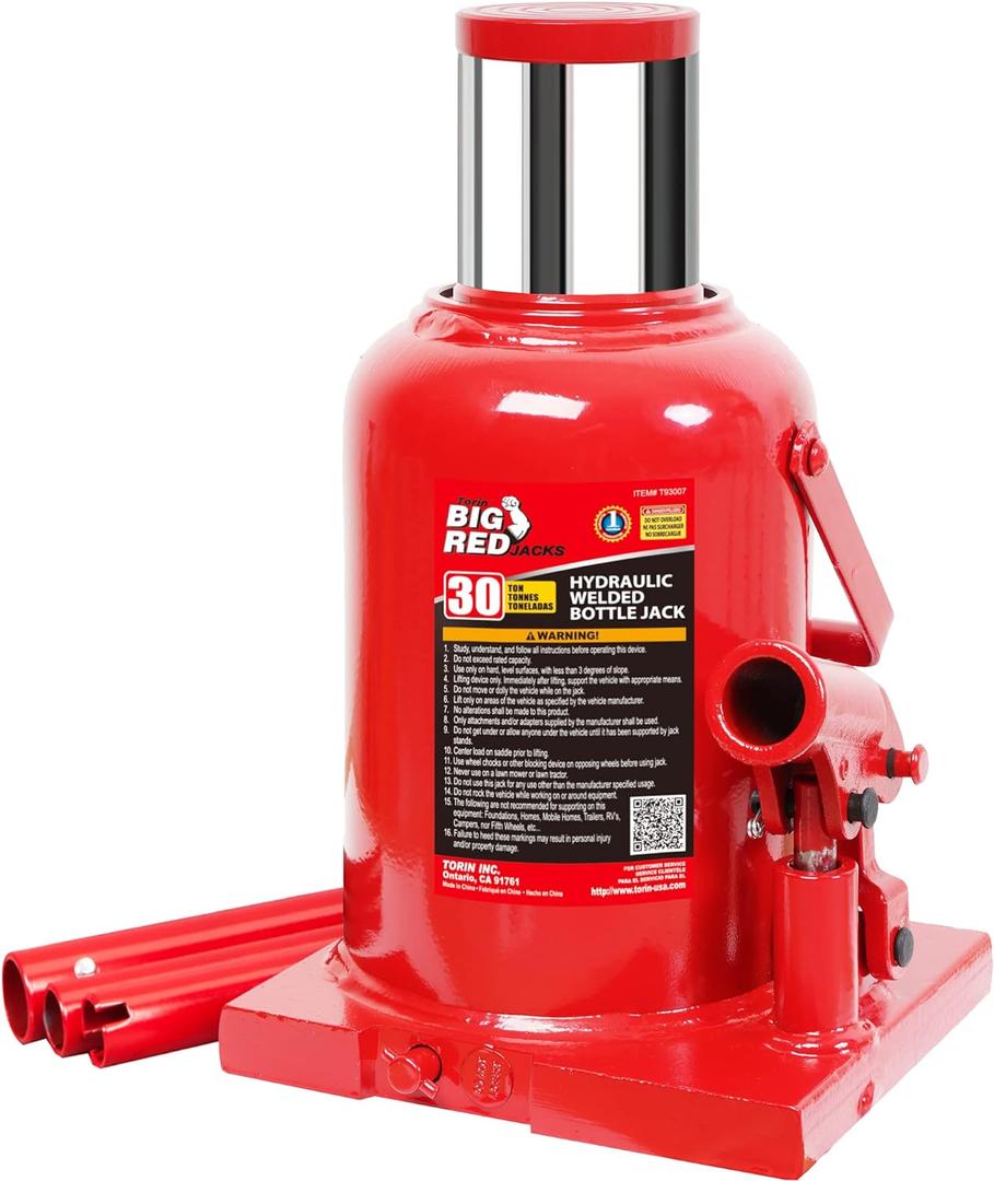 BIG RED T93007 Torin Hydraulic Stubby Low Profile Welded Bottle Jack, 30 Ton (60,000 lb) Capacity, Red (30 Ton - Standard)