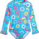 Long Sleeve One Piece Ruffle Swimsuit for Toddler Girls Baby Girl Rashguard Shirt with UPF 50+ Sun Protection (2-3T, Donuts)