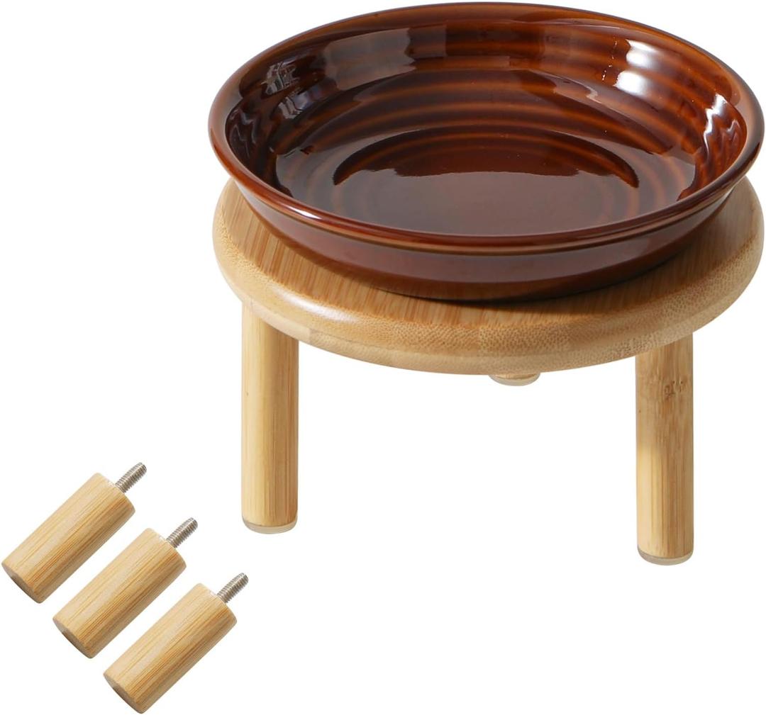 Havniva Elevated Cat Bowls Raised Ceramic Cat Dish Wide Cat Food Bowl Whisker Friendly Anti-Slip with Adjustable Stand, Shallow Pet Food & Water Dish