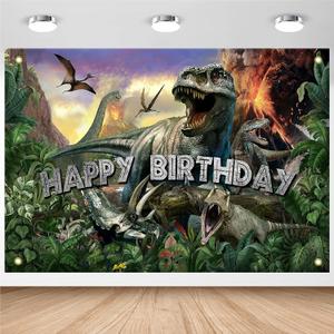 Avezano Dinosaur Birthday Backdrop Jurassic Dino Theme Happy Birthday Banner Jungle Birthday Party Decorations Boys Photo Backdrop (96 x 72 Inch)