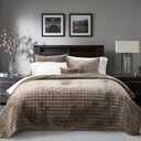 RECYCO Channel Box Stitch Velvet Quilt Set, King Size, Mocha Brown | Ultra Soft Lightweight Velvet Comforter, Luxury Oversized Bedspread Coverlet, Quilted Bedding Set for All Season with 2 Shams