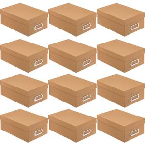 Kraft Memory Box by Simply Tidy - Store and Organize Photos, Keepsakes, DVD and CDs, Acid Free - Bulk 12 Pack (Brown)