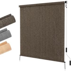 LUCKUP Outdoor Sunshade Roller Shades 8'Wx8'H (96" Wx96 H), Roll up Exterior Patio Shade Blinds Privacy Screen w/ 90% UV Protection Shade Cloth for Pergola Porch Gazebo Balcony, Mocha