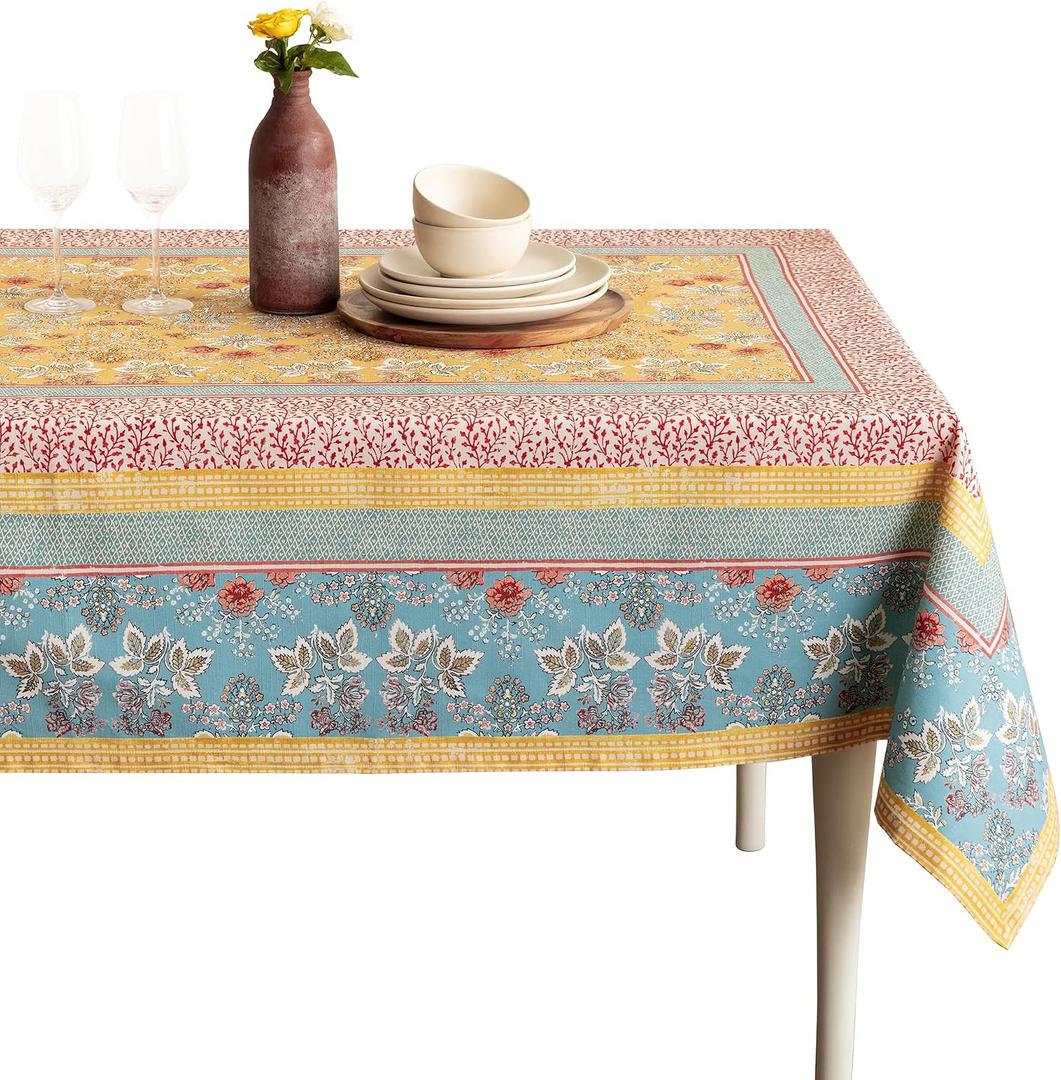 Maison d' Hermine Table Cloth Rectangle Table 100% Cotton 54 x 72 Inches Tablecloth Reusable Decorative for Dining Kitchen Room Farmhouse Home Gifts for Mothers Day Spring Summer - Marquise