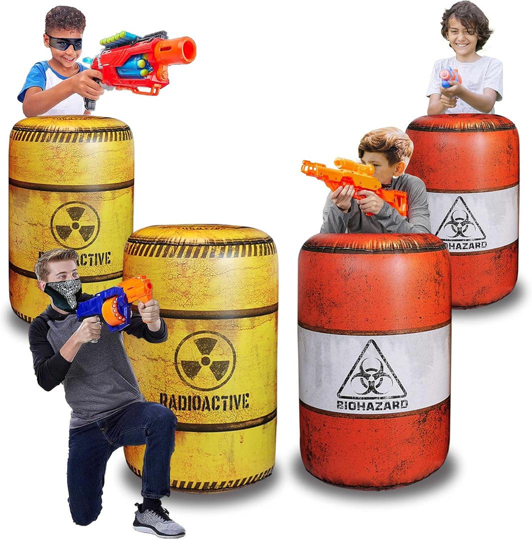 4 Barrels Inflatables, Compatible with Nerf, Laser tag, Birthday Party Activities and Decoration., Medium