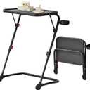 FurnitureR Folding End Table Z-Shaped with Cup Holder, Foldable TV Tray with 4 Height & 3 Tilt Angle, Portable Space-Saving Snack Dinner Side Table for Bed, Sofa, Couch, Metal Frame, Set of 1, Black