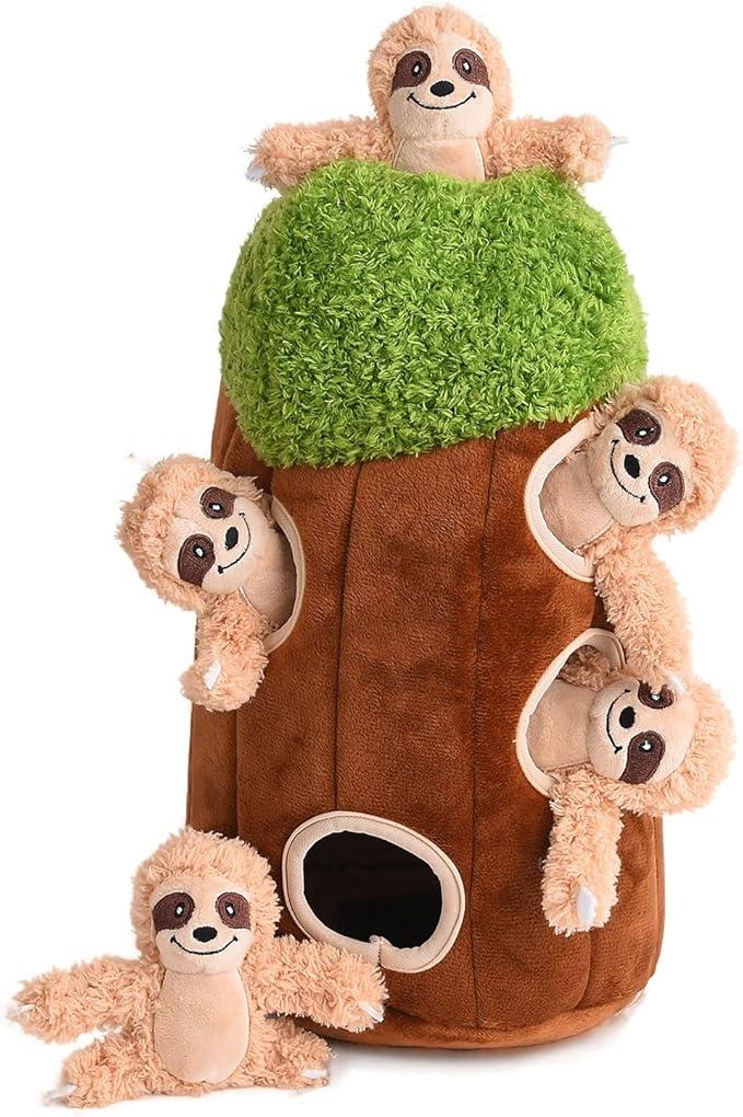 okegztoa Interactive Squeaky Dog Toys Plush Sloth Dog Toy, Stuffing Woodland Friends Burrow, Squeaky Plush Dog Toy for Small Medium Large Dogs (Large)