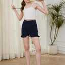 Girls Athletic Shorts High Waisted Ruffle Dance Shorts Yoga Workout Running Shorts (7-8 Years, Navy Blue)