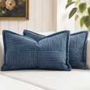 MIULEE Decorative Lumbar Throw Pillow Covers for Couch Bed Livingroom 12x24 Inch Set of 2 Blue Boho Accent Throw Pillows Broadside Striped Patchwork Soft Corduroy Summer Coastal Pillowcases