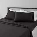 Amazon Basics Lightweight Super Soft Easy Care Breathable Microfiber 4 Piece Cozy Comfortable Bed Sheet Set, Wrinkle Resistant with 14-Inch Deep Pockets, Queen, Black, Solid