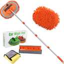 62 " Car Wash Mop Kit - Car Cleaning Mop with Long Handle Stainless Steel Pole for RVs, SUVs, Trucks and Buses (Orange)