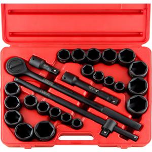 NEIKO 02499A 3/4-Inch-Drive Jumbo Master Impact Socket Set, SAE and Metric Shallow-Socket Tool Set, SAE 7/8" to 2" and Metric 26 to 38 mm, 27 Pieces