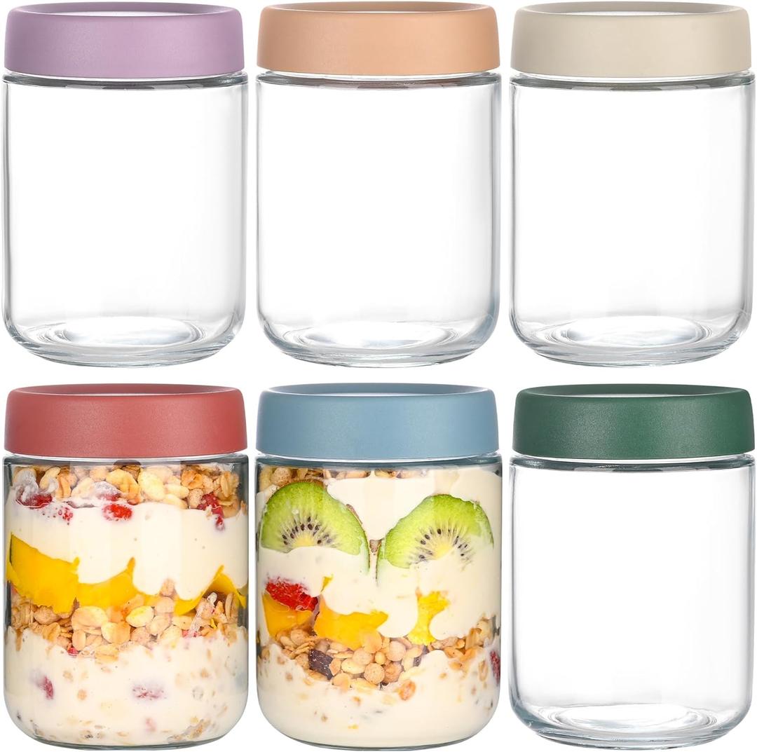 Overnight Oats Containers with Lids 16 oz Glass Jars 6 Pack Glass Mason Jars with Airtight Lids, Perfect for Oats, Yogurt, Chia Pudding Overnight Oats Containers with Lids 16 oz Glass Jars 6 Pack Glass Mason Jars with Airtight Lids, Perfect for Oats, Yogurt, Chia Pudding