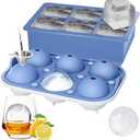 ROTTAY Ice Cube Trays (Set of 2), Sphere Ice Ball Maker with Lid & Large Square Ice Cube Maker for Whiskey, Cocktails and Homemade, Keep Drinks Chilled (Blue)