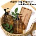 Glass Soap Dispenser Set with Wooden Tray, 13.5Oz Refillable Liquid Modern Soap Dispenser with Plastic Pump for Hand and Dish Set for Bathroom Countertop Decor (Dark Brown)