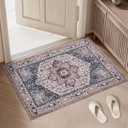 PURRUGS Vintage Farmhouse Boho Throw Rug 2x3 ft, Non-Slip Machine Washable Rug, Accent Oriental Area Rug for Entryway, Kitchen, Bedroom, Living Room and Dining Room, Coral Red/Marine Blue