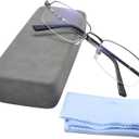 Computer Blue Light Blocking Glasses For Men And Women Computer Gaming Glasses Metal Half Frame Clear Lens (Grey Frame Glasses + Grey Eyeglass Case) Different Case
