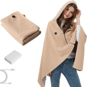 Heated Shawl Wraps for Women, Portable USB Hooded Heated Blanket Shawl, Fast Heating Blanket with 8 Heating Zones and 3 Heating Levels for Outdoor, Home