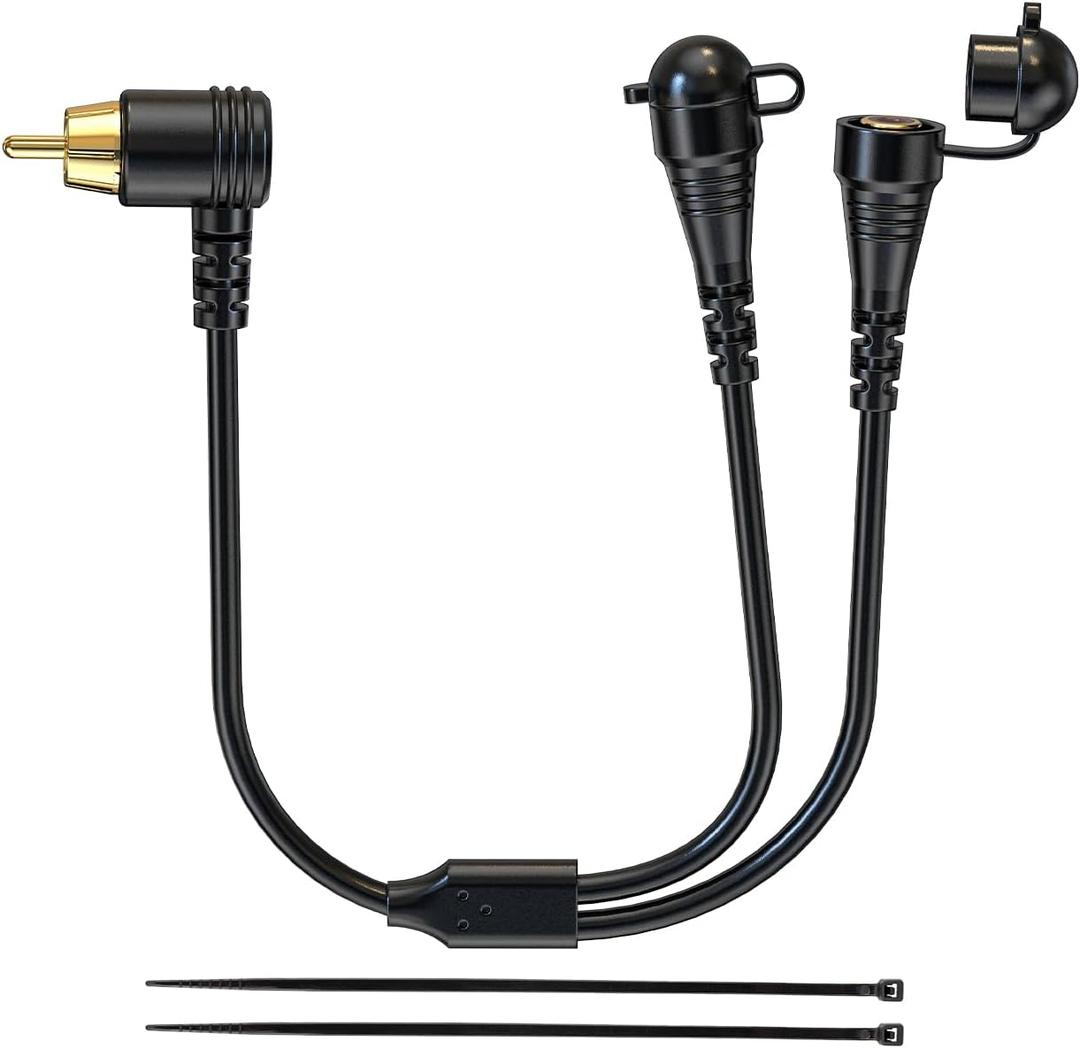 Mellbree Snowmobiles RCA Y-Split Helmet Shield Cord, 10-inch Gold-Plated Snowmobiles RCA Adaptor Plug for Heater & Visor or Two-Person Riding (Female Connector with Waterproof Cap)