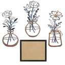Lcaughsy Metal-Wall-Decor Living Room - 3 Pcs Metal Bathroom Wall Art Floral Vase and Picture Frame for Decoration- Hanging Display Wall Decor Art for Home Dining Room Bedroom Kitchen Farmhouse,Brown