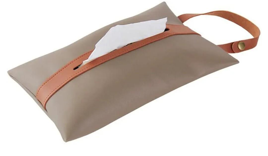 Tissues Box PU Leather Facial Paper Storage Case Rectangular Organizer Holder Decor with Hanging Strip for Kitchen Restaurant Countertops Bedroom Dressers Night Stands Desks (Brown)